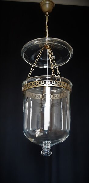 Skleněný lustr "French cloche" se třemi řetízky a skleněným víkem CLOCHE28x64P