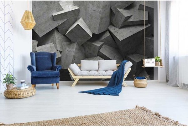DIMEX | Vliesové fototapety na zeď 3D betonové kvádry MS-5-0176 | 375 x 250 cm| šedá