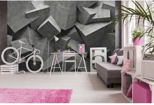 DIMEX | Vliesové fototapety na zeď 3D betonové kvádry MS-5-0176 | 375 x 250 cm| šedá