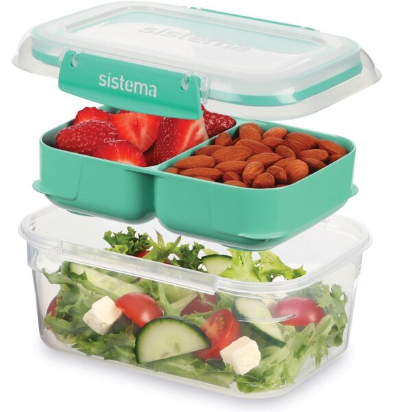 Sistema Sada 3 ks Dělený vodotěsný box na jídlo To Go STAX 1 l, zelená
