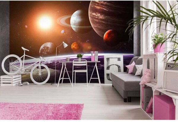 DIMEX | Vliesové fototapety na zeď Sluneční soustava MS-5-0188 | 375 x 250 cm| fialová, hnědá, oranžová