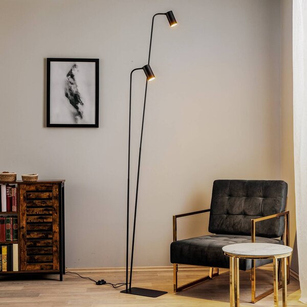 Nowodvorski Lighting Stojací lampa Mono II, dvouramenná, černá/zlatá, Černá, Obývací pokoj / jídelna, kov, Moderní