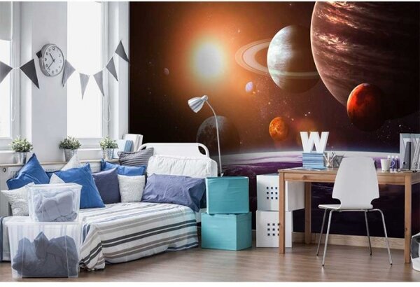 DIMEX | Vliesové fototapety na zeď Sluneční soustava MS-5-0188 | 375 x 250 cm| fialová, hnědá, oranžová