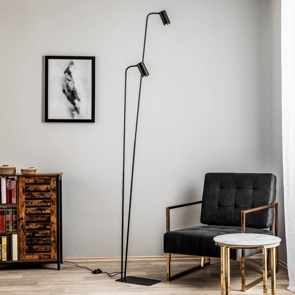 Nowodvorski Lighting Stojací lampa Mono II, dvouramenná, černá/zlatá, Černá, Obývací pokoj / jídelna, kov, Moderní