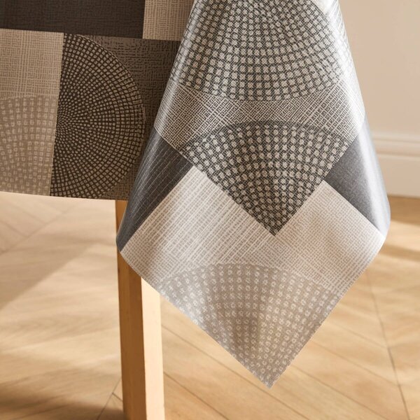 Voskovaný ubrus s patchwork vzorem šedá průměr 140 cm