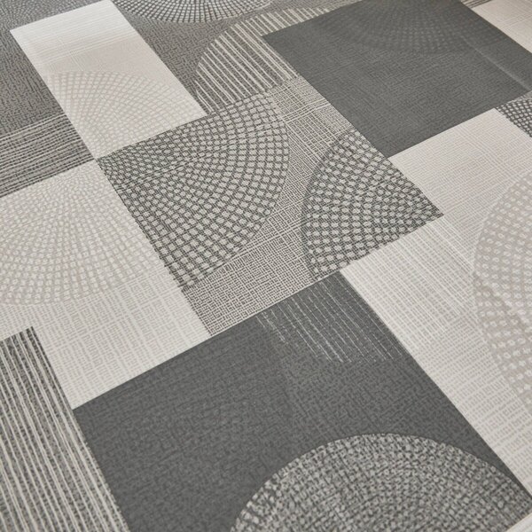 Voskovaný ubrus s patchwork vzorem šedá průměr 140 cm