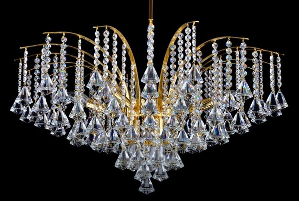 DBK GLASS Korunkové stropní svítidlo s 9-ti žárovkami a křišťálovými pyramidkami 7230-9-P