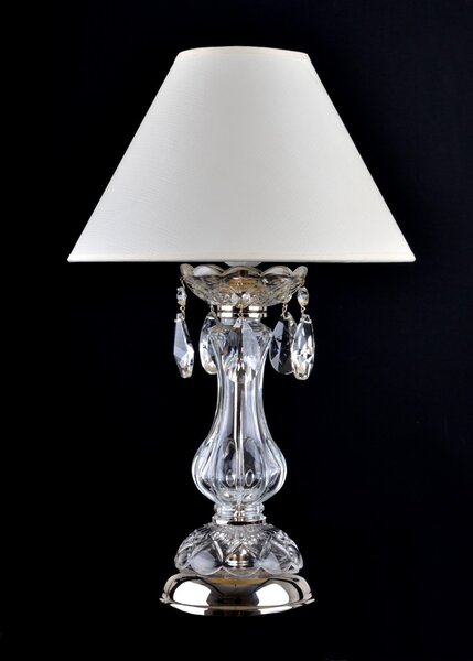 Jednoduchá křišťálová lampa s 1 žárovkou na noční stolek s bílým stínidlem SE-1740-1-NKK