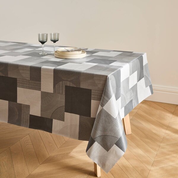 Voskovaný ubrus s patchwork vzorem šedá průměr 140 cm