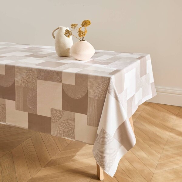 Voskovaný ubrus s patchwork vzorem béžová průměr 140 cm