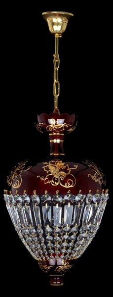 DBK GLASS Křišťálový košový lustr z rubínového skla zdobený malbou z 24K zlata "hroznové víno" 9109-1-RF