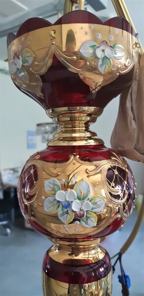 DBK GLASS 8-mi ramenný červený křišťálový lustr zdobený smaltovanými květy a rubínovými vachtlemi 1649-8-SM-ruby-almonds