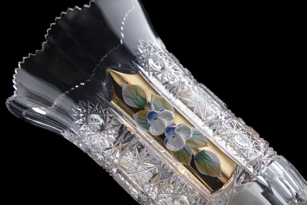3-ramenná křišťálová stolní lampa s vázami PK500 zdobená smaltovými květinami 24K Gold & Enamel S693-3-01TB-A