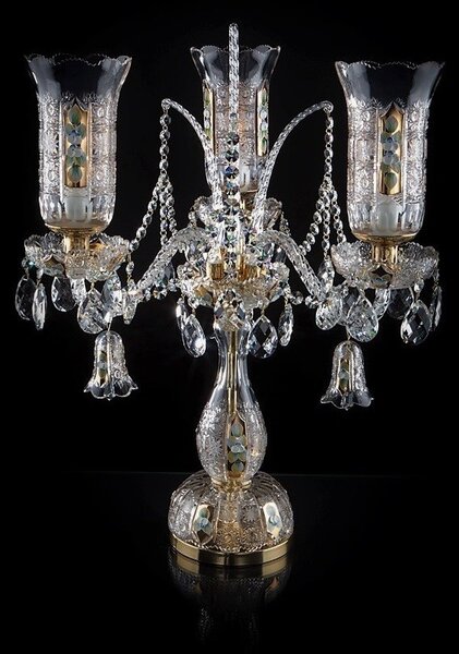 3-ramenná křišťálová stolní lampa s vázami PK500 zdobená smaltovými květinami 24K Gold & Enamel S693-3-01TB-A