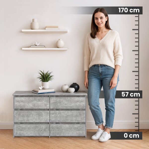 Ak furniture Komoda CL 100 cm 6 zásuvek beton