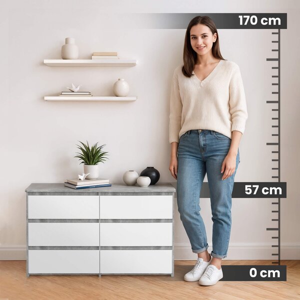 Ak furniture Komoda CL 100 cm 6 zásuvek beton/bílá