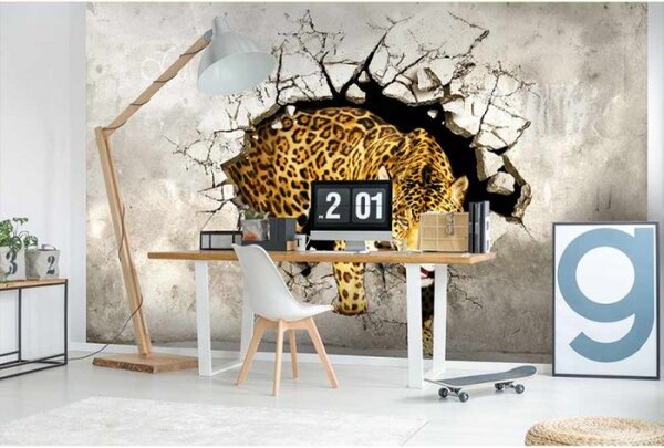 DIMEX | Vliesové fototapety na zeď Panter na lovu MS-5-0233 | 375 x 250 cm| šedá, žlutá, černá