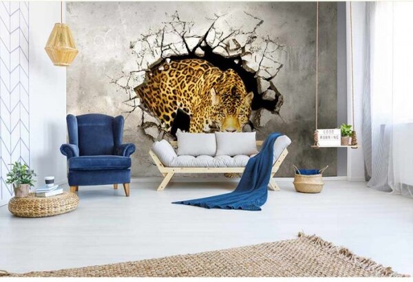 DIMEX | Vliesové fototapety na zeď Panter na lovu MS-5-0233 | 375 x 250 cm| šedá, žlutá, černá