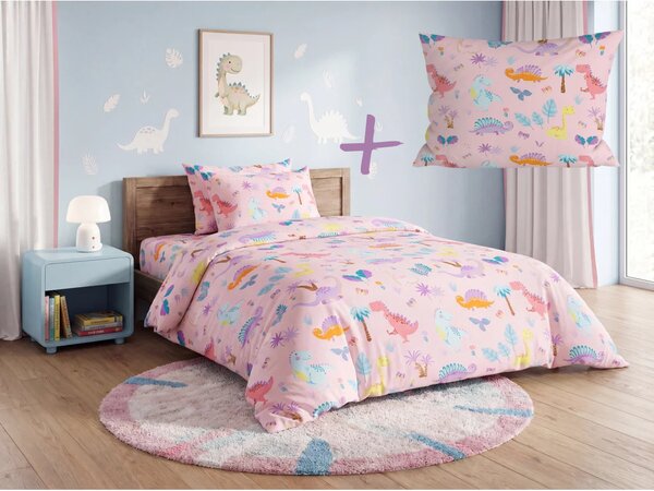Sada dětského povlečení z mikrovlákna DINO ISLAND barevné + povlak na polštář 50 x 70 cm ZDARMA