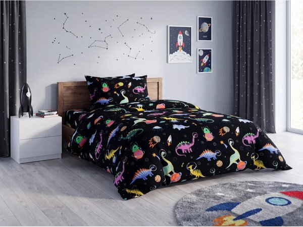 Sada dětského povlečení z mikrovlákna DINO SPACE barevné + povlak na polštář 50 x 70 cm ZDARMA