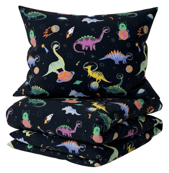 Sada dětského povlečení z mikrovlákna DINO SPACE barevné + povlak na polštář 50 x 70 cm ZDARMA