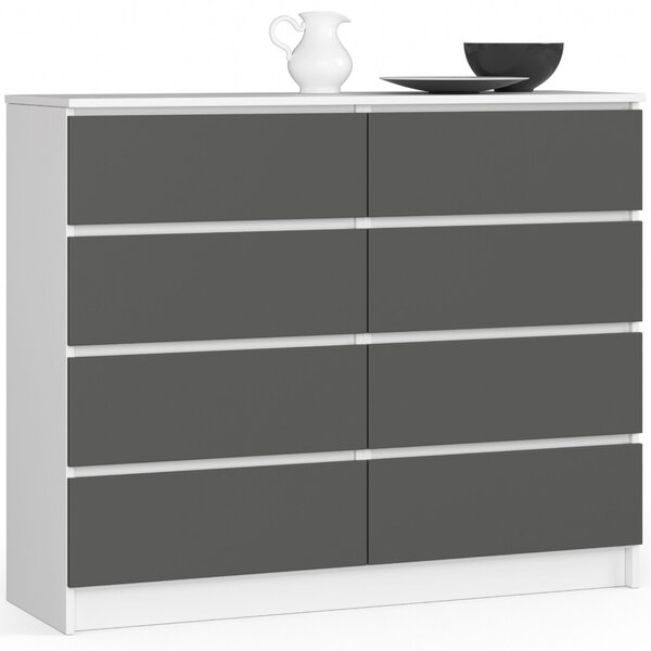 Ak furniture Komoda Kuba 120 cm 8 šuplíků bílá/grafitová