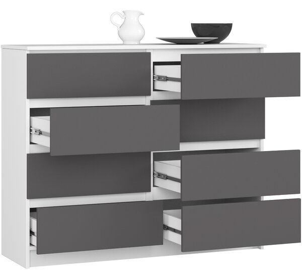 Ak furniture Komoda Kuba 120 cm 8 šuplíků bílá/grafitová