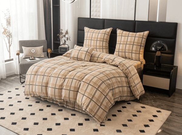 Mikroplyšové povlečení PLAID krémové Rozměr povlečení: 70 x 90 cm | 140 x 200 cm