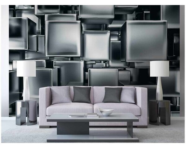 DIMEX | Vliesové fototapety na zeď 3D metalové kostky MS-5-0285 | 375 x 250 cm| metalická, černá