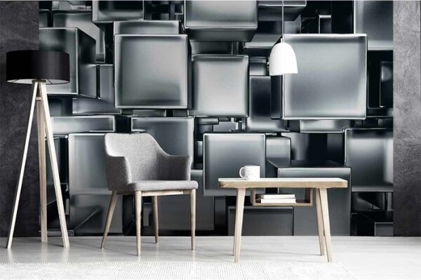 DIMEX | Vliesové fototapety na zeď 3D metalové kostky MS-5-0285 | 375 x 250 cm| metalická, černá