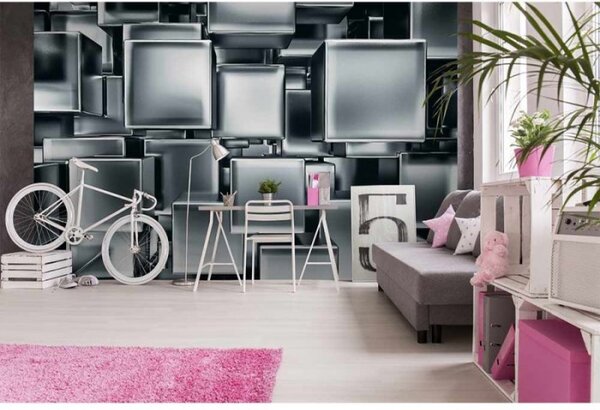 DIMEX | Vliesové fototapety na zeď 3D metalové kostky MS-5-0285 | 375 x 250 cm| metalická, černá