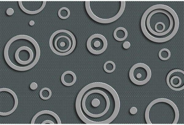 DIMEX | Vliesové fototapety na zeď 3D Kovové kruhy MS-5-0302 | 375 x 250 cm| šedá