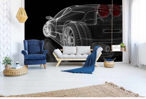DIMEX | Vliesové fototapety na zeď Tmavý model auta MS-5-0315 | 375 x 250 cm| černá, bílá, červená