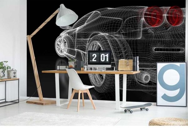 DIMEX | Vliesové fototapety na zeď Tmavý model auta MS-5-0315 | 375 x 250 cm| černá, bílá, červená