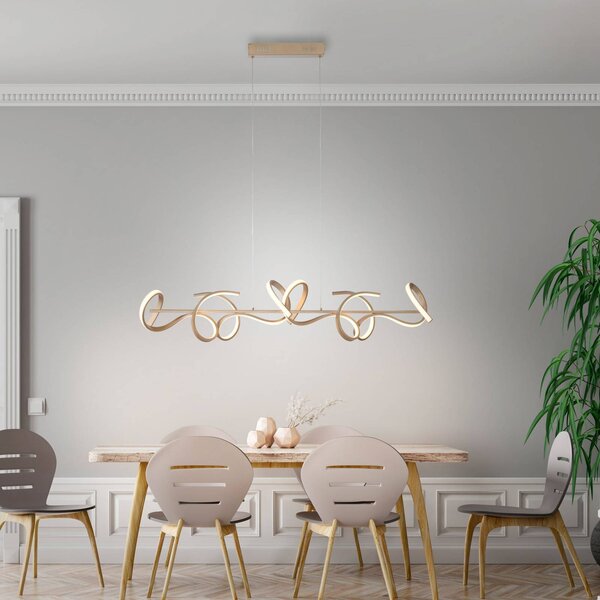 JUST LIGHT. GmbH Závěsné svítidlo LED Curls, mosaz, kov, délka 99 cm, stmívatelné, stmívatelný, Bronz / starožitná mosaz, Obývací pokoj / jídelna, Hliník, Moderní