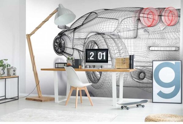 DIMEX | Vliesové fototapety na zeď Světlý model auta MS-5-0316 | 375 x 250 cm| černá, bílá, červená