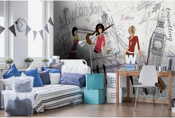 DIMEX | Vliesové fototapety na zeď Londýnský styl MS-5-0332 | 375 x 250 cm| šedá, vícebarevná