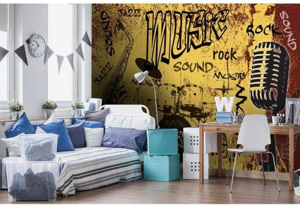 DIMEX | Vliesové fototapety na zeď Žlutá hudba MS-5-0330 | 375 x 250 cm| žlutá, červená