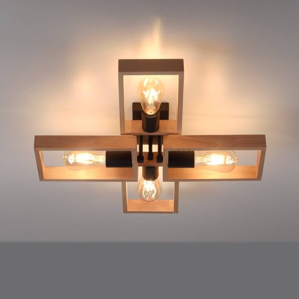 JUST LIGHT. GmbH Rámové stropní svítidlo ze dřeva, čtyři světla, stmívatelný, Světlé dřevo, Obývací pokoj / jídelna, Dřevo