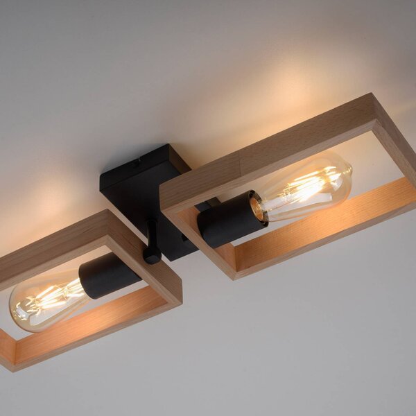 JUST LIGHT. GmbH Rámové stropní svítidlo ze dřeva, dvě světla, stmívatelný, Světlé dřevo, Obývací pokoj / jídelna, Dřevo