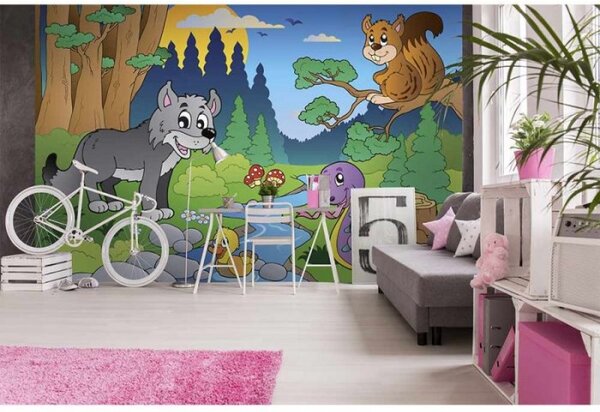 DIMEX | Vliesové fototapety na zeď Zvířátka v lese MS-5-0336 | 375 x 250 cm| zelená, vícebarevná