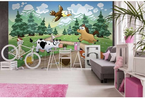 DIMEX | Vliesové fototapety na zeď Zvířátka u lesa MS-5-0340 | 375 x 250 cm| zelená, vícebarevná