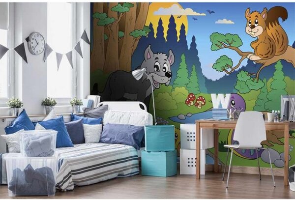 DIMEX | Vliesové fototapety na zeď Zvířátka v lese MS-5-0336 | 375 x 250 cm| zelená, vícebarevná
