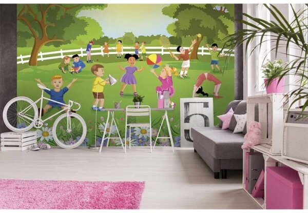 DIMEX | Vliesové fototapety na zeď Děti na zahradě MS-5-0343 | 375 x 250 cm| zelená, vícebarevná