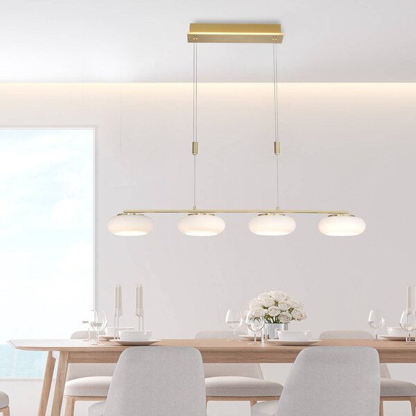 Q-Smart-Home Paul Neuhaus Q-ETIENNE LED závěsné světlo 4x mosaz, stmívatelný, Mosaz / zlato, Obývací pokoj / jídelna, Hliník