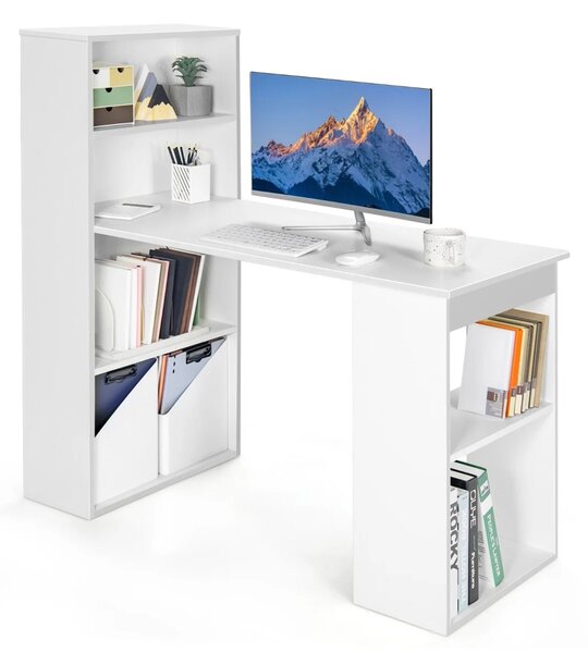 Počítačový stůl s policovým regálem Costway 121,5 x 51,5 x 120 cm bílý