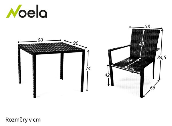 Noela Zahradní jídelní set Viking M + 4x ratanová židle Wicker Pat