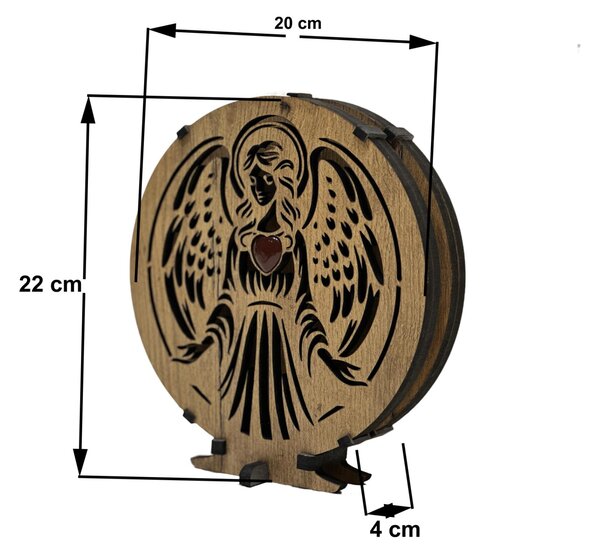 "Anděl s karneolovým srdcem" dřevěná lampa s dvojitým podsvícením 20x22 cm dub