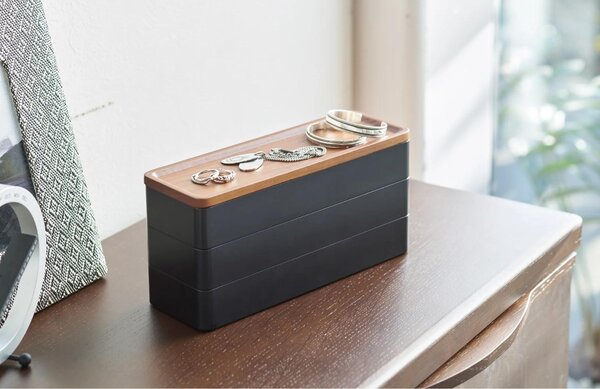 Černý plastový třípatrový úložný box Yamazaki Rin 24 x 8 cm
