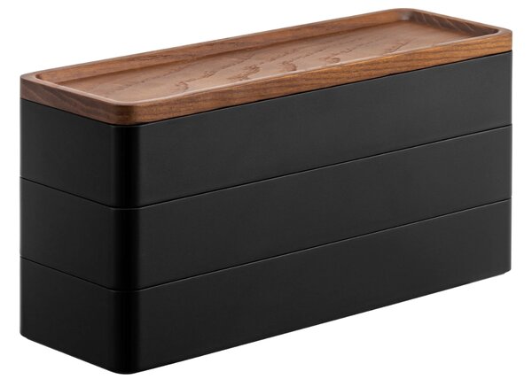Černý plastový třípatrový úložný box Yamazaki Rin 24 x 8 cm